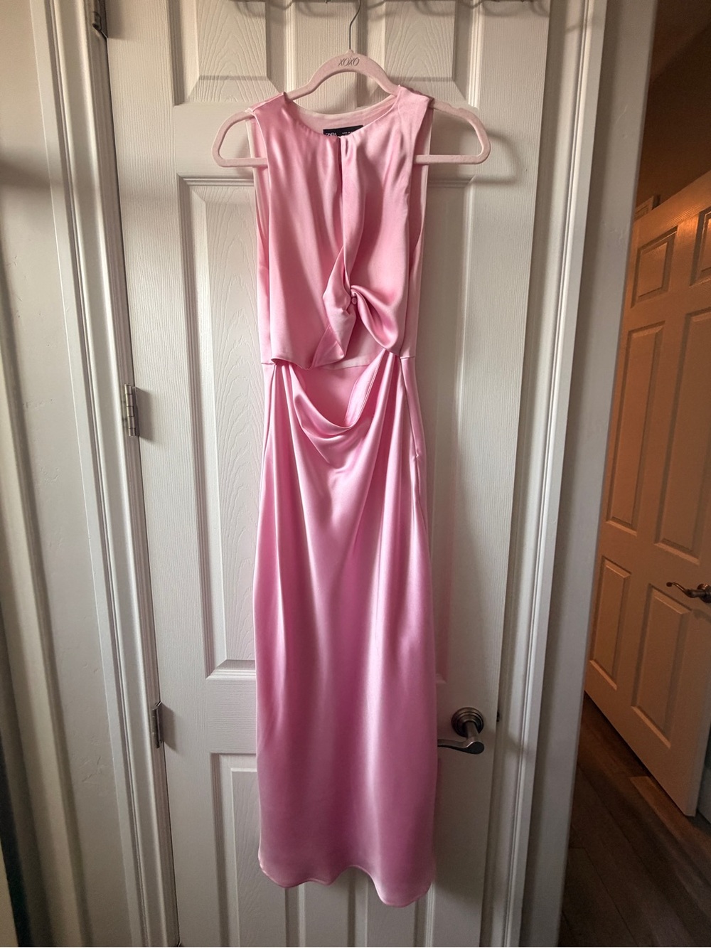 Zara Blush Pink Satin Twist-Detail Maxi Dress View 2